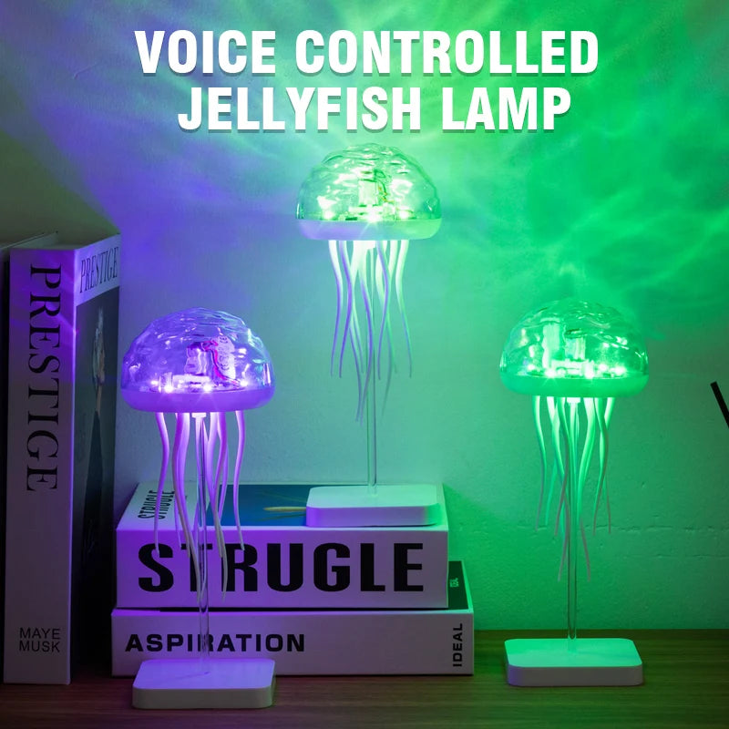 Jellyfish Cartoon LED Nihgt Light Voice Control Gradient Cute Rotating Jellyfish Hanging Bedside Lamp RGB Table Lamps Room Decor