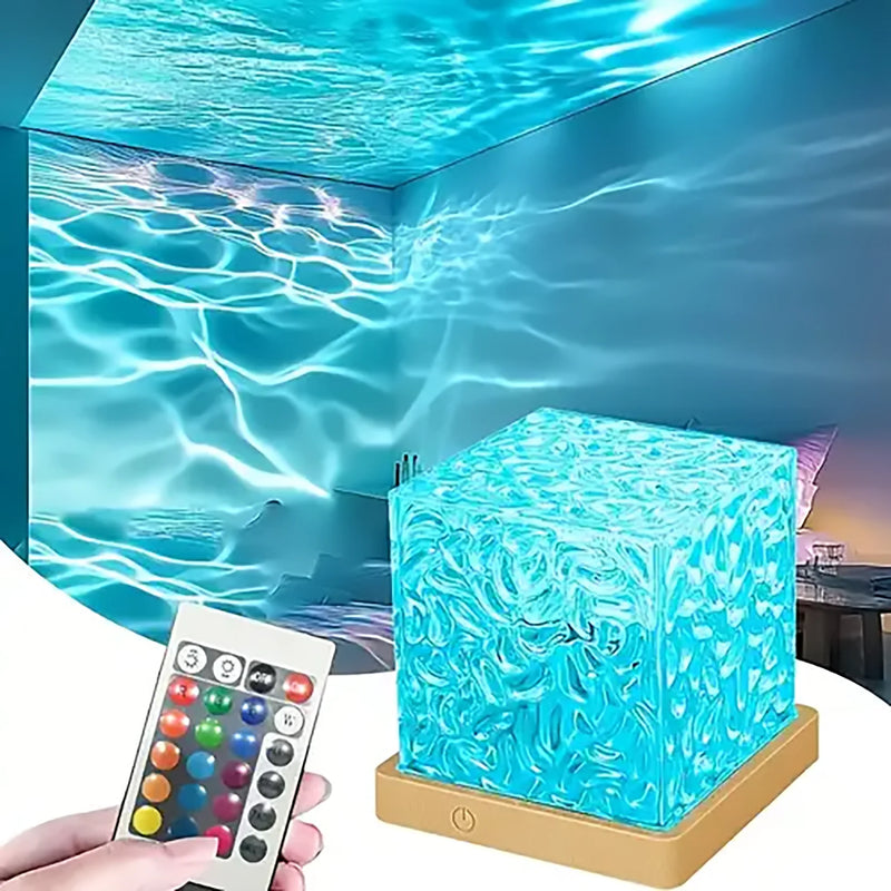 Ocean Wave Aurora Projector Light – USB RGB Water Ripple Night Light with Remote for Home, Bar & Living Room