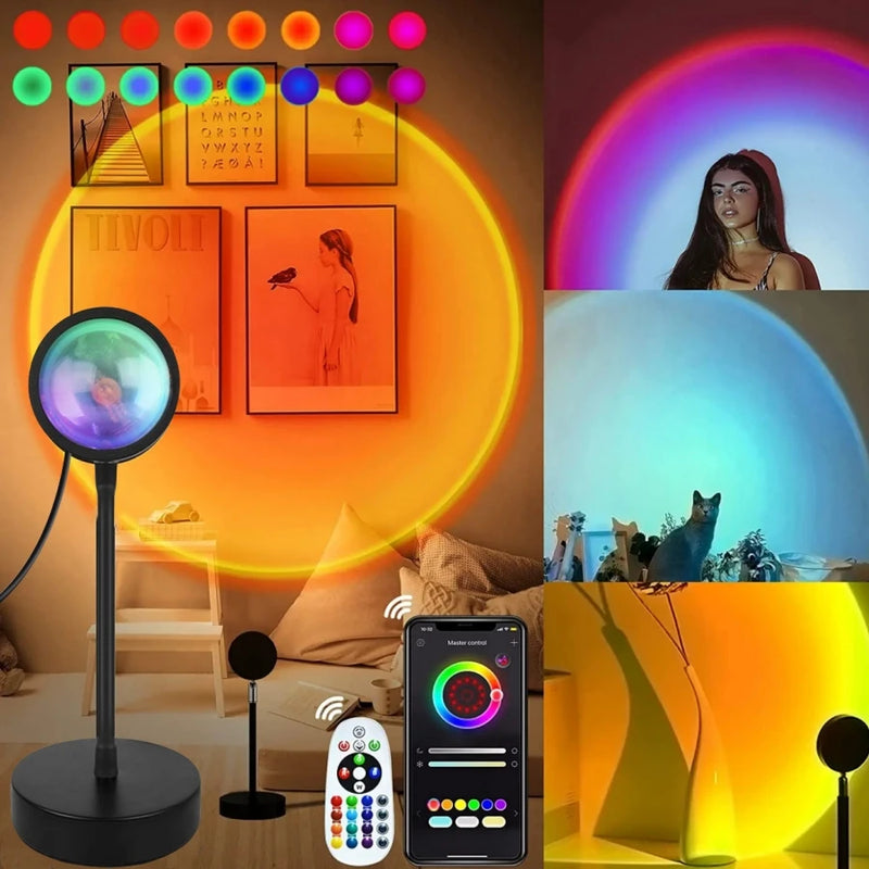 Smart Sunset Lamp – Tuya RGB LED Night Light with App & Remote Control for Room Decor & Photography