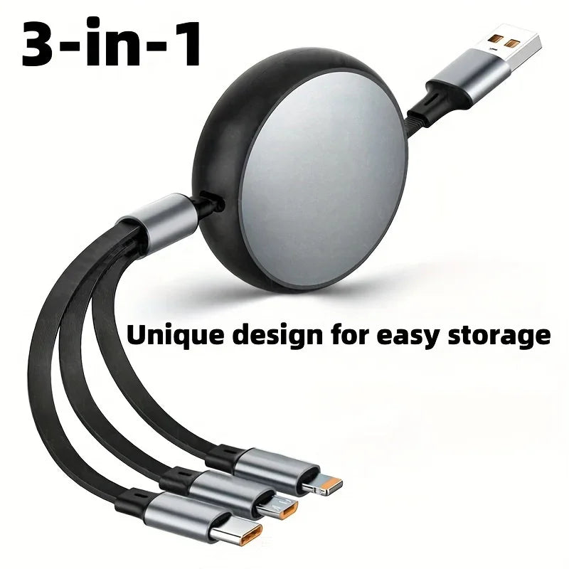 100W 3 in 1 Retractable Fast Charge Data Cable For iPhone 14 USB Type C/Micro For Sumsung Xiaomi 13 Huawei Phone Charge USB Cord