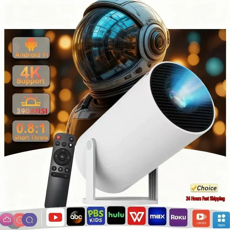 HY300 Mini Projector – Android 11, WiFi 6, 1080P Support, 270° Adjustable, Portable Outdoor Cinema
