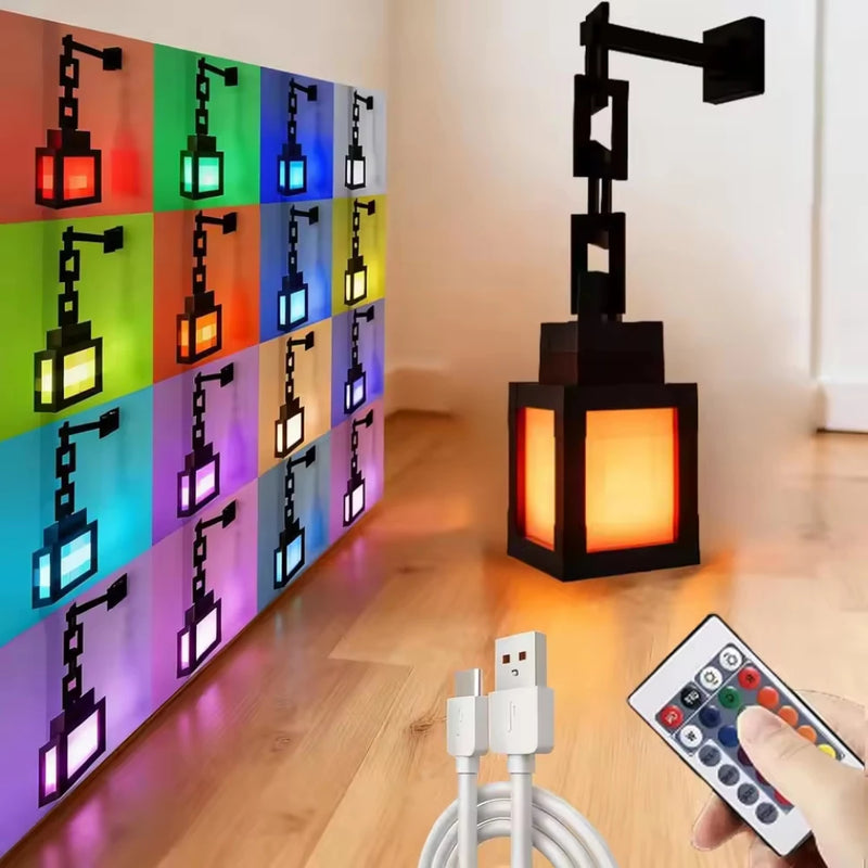 2026 MC Game Luminous Lantern Nightlight Surrounding Pixel Style Tabletop Ornament DIY Interior Atmosphere Light Creativity Toy